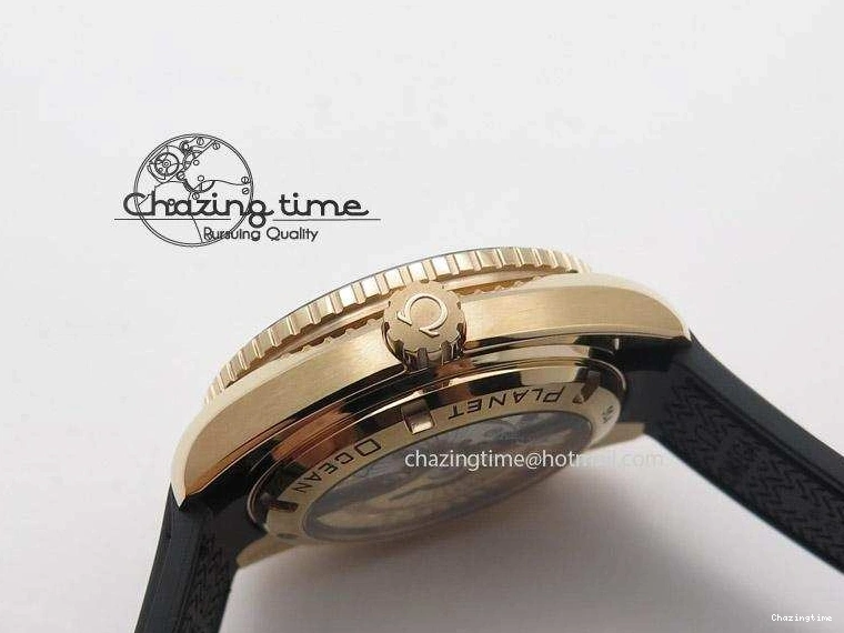 0301 Planet Ocean Professional Rose Gold Liquid Metal V6F 42mm On Black Rubber Strap A Vibrant 8266